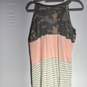 Camo and Pink Striped Tank Top